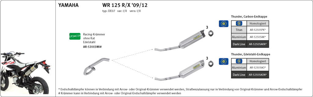 ARROW Thunder WR125X/WR125R DE07 09- Alu schwarz