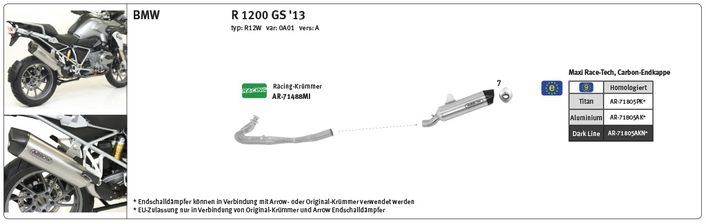 ARROW RACE TECH BMW R1200GS R12W 13- Titan