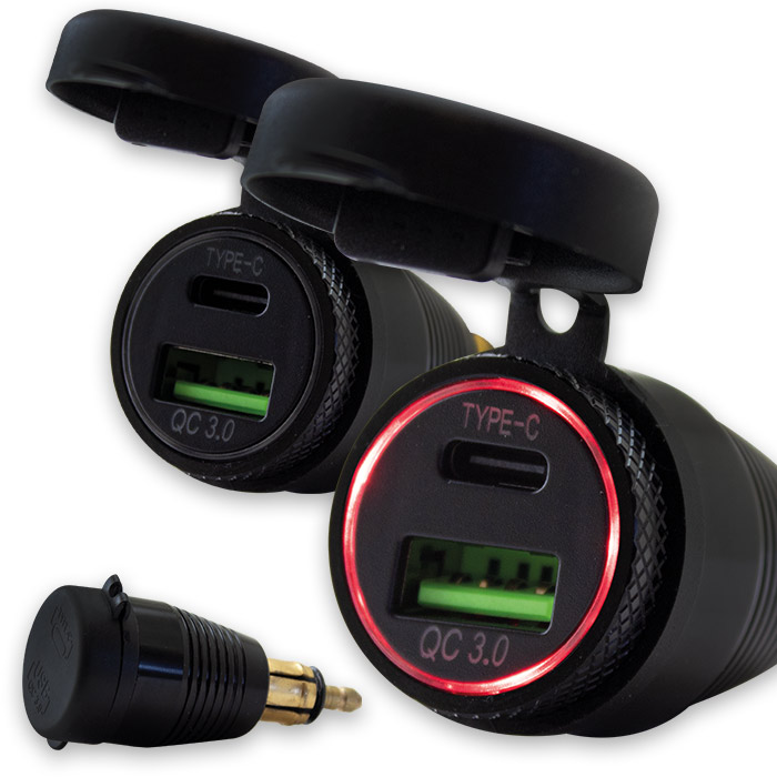 USB-A 3.0-Adapter + USB-C-PD | LED rot | schwarz