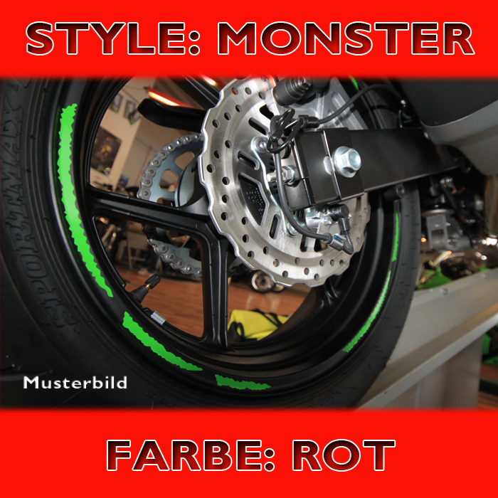 Felgenrandaufkleber Monster, rot, 7 mm breit