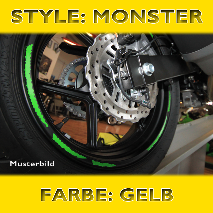 Felgenrandaufkleber Monster, gelb, 7 mm breit