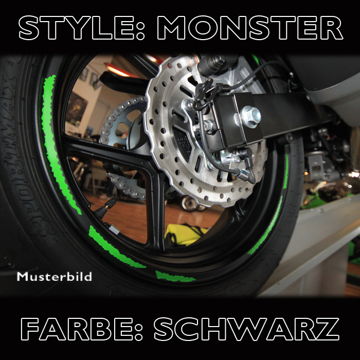 Felgenrandaufkleber Monster, schwarz, 7 mm breit