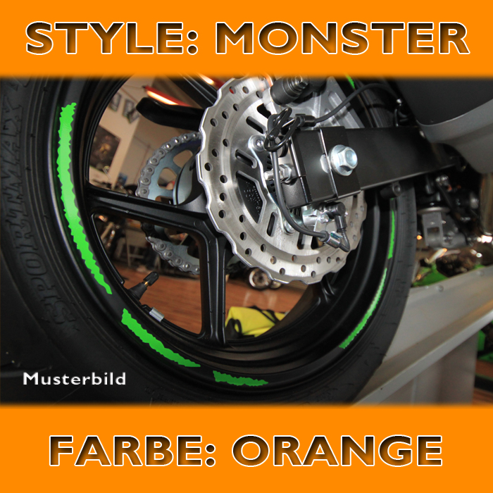Felgenrandaufkleber Monster, orange, 7 mm breit