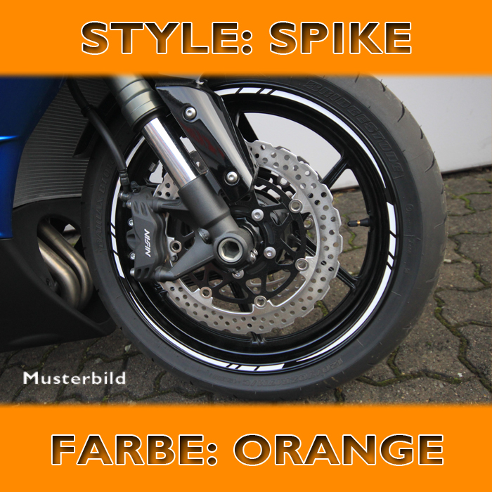 Felgenrandaufkleber Spike, orange, 7 mm breit