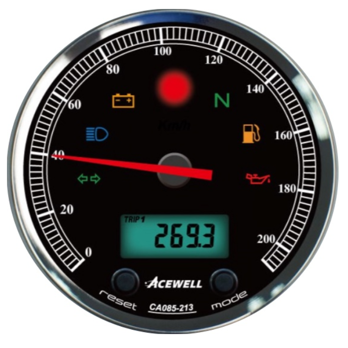 ACEWELL | Analog Tacho 210 Km/h | Digital DZM