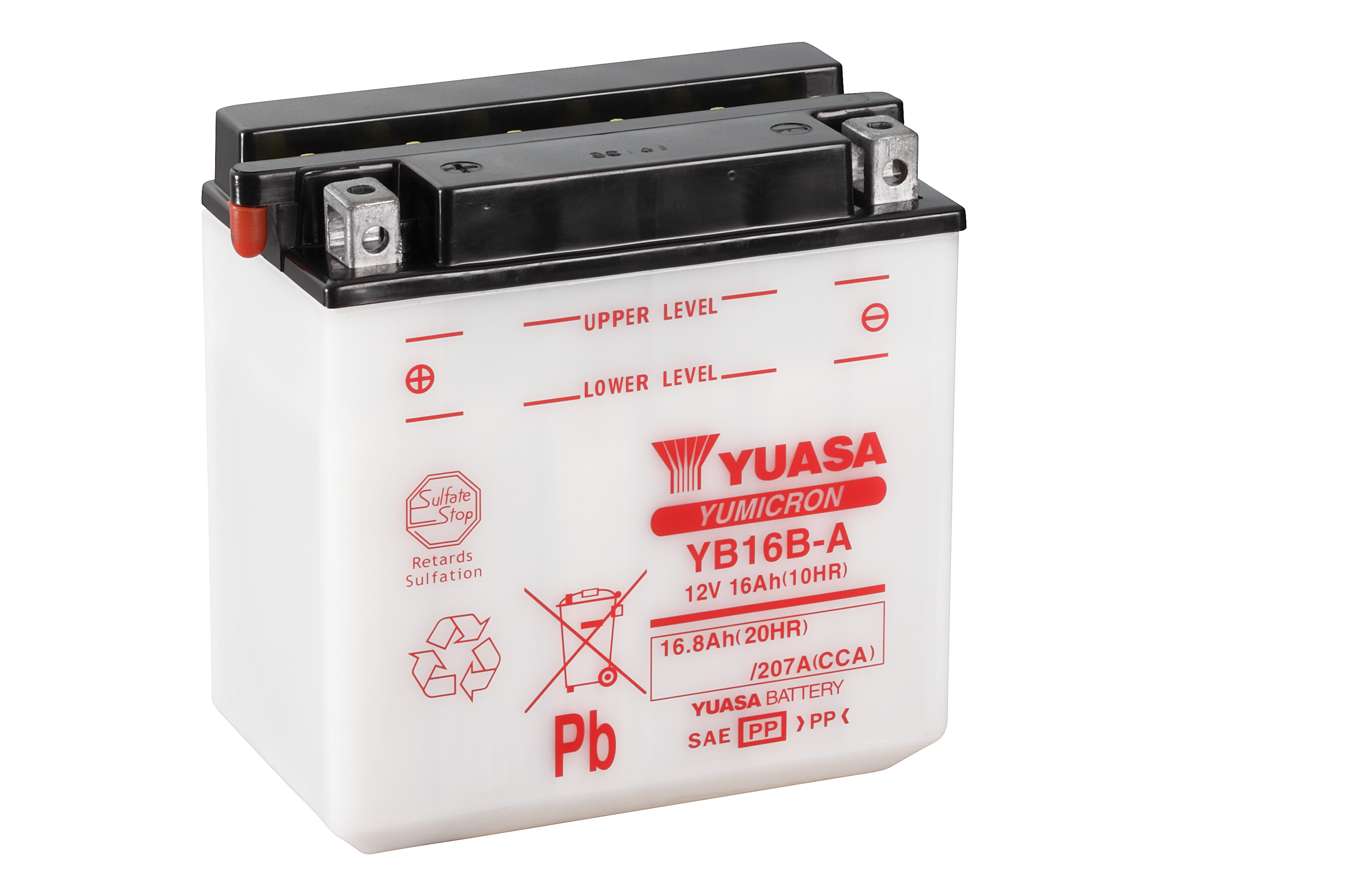 Batterie YUASA YB16B-A (DC) ohne Säure 12V/16AH (10 Std.) [160x90x161] CCA=207A Säurefüllmenge 1000 ml