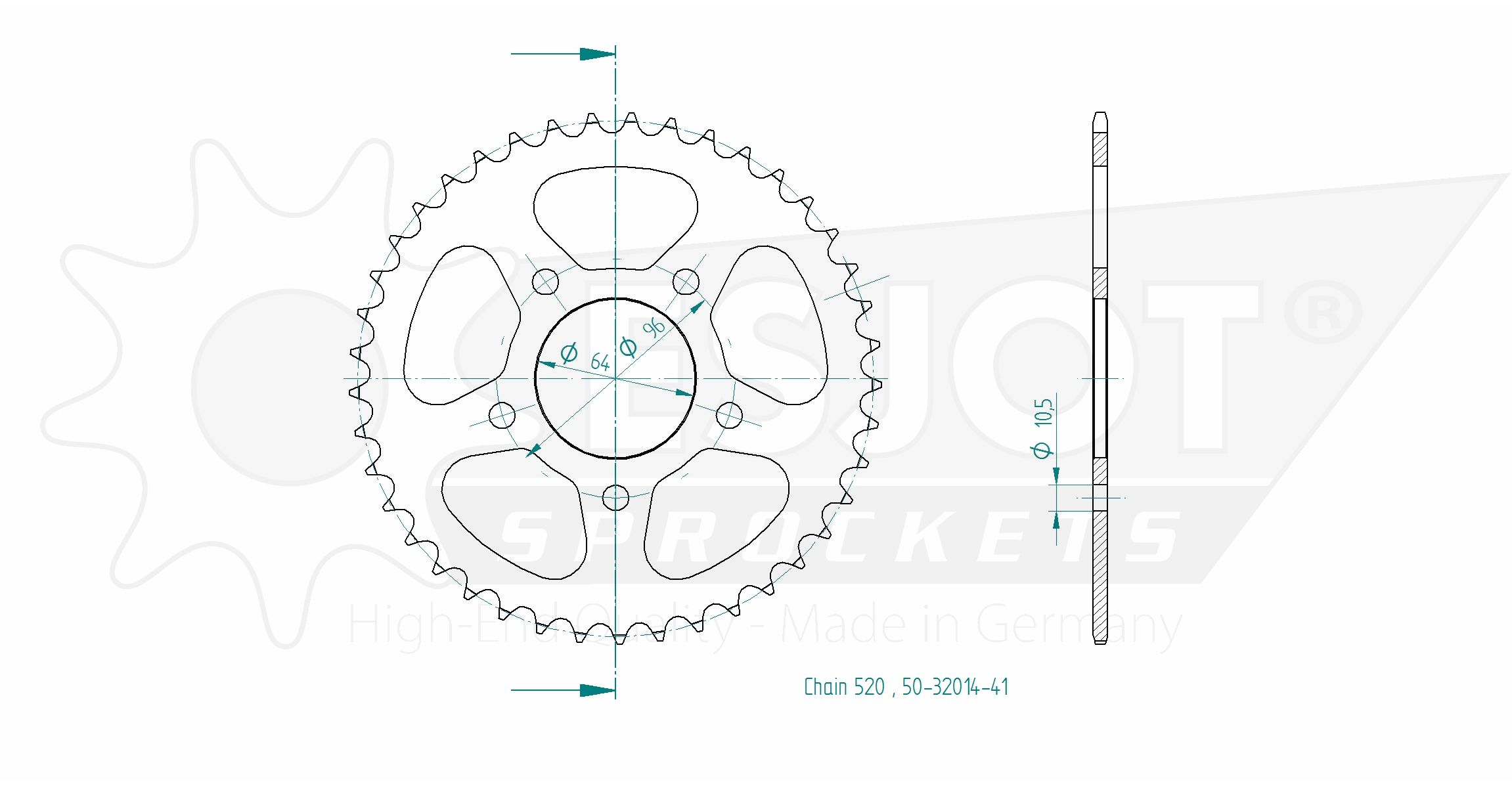 Stahl-Kettenrad Esjot 520 - 41Z 50-32014-41 ID 64,0 LK 96,0 5-Loch