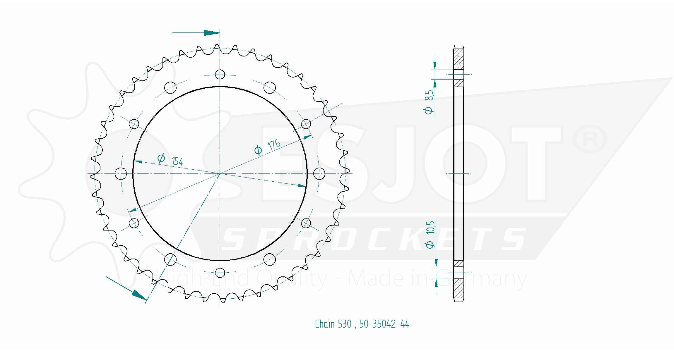 Stahl-Kettenrad Esjot 530 - 44Z 50-35042-44 ID 154,0 LK 176,0 6-Loch/6-Loch
