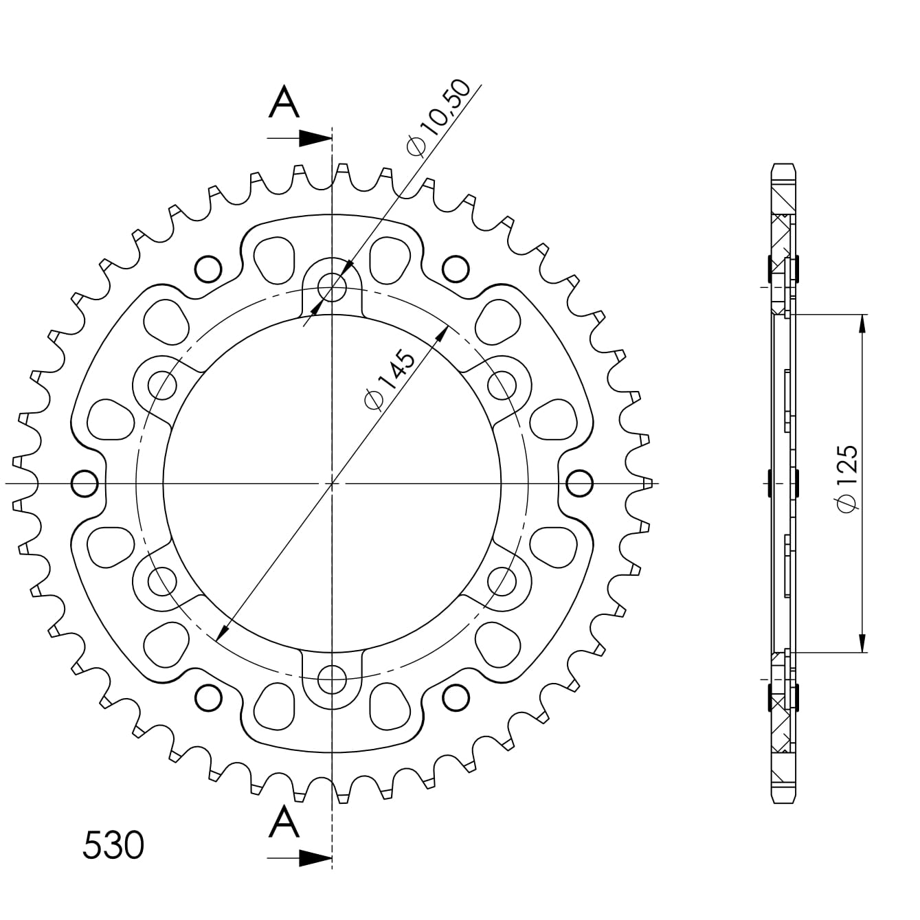 Stealth-Kettenrad Supersprox 530 - 45Z (gold) RST-865:45-GLD|ID 125,0 LK 145,0 6-Loch