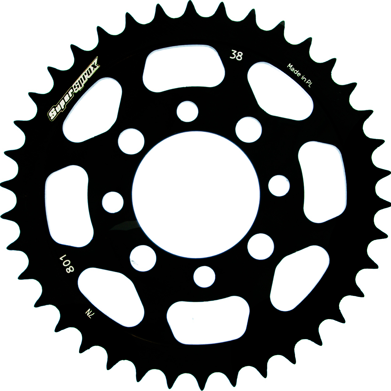 Stahl-Kettenrad Supersprox 420 - 38Z (schwarz) RFE-801:38-BLK|ID 52,0 LK 68,0 4-Loch/4-Loch