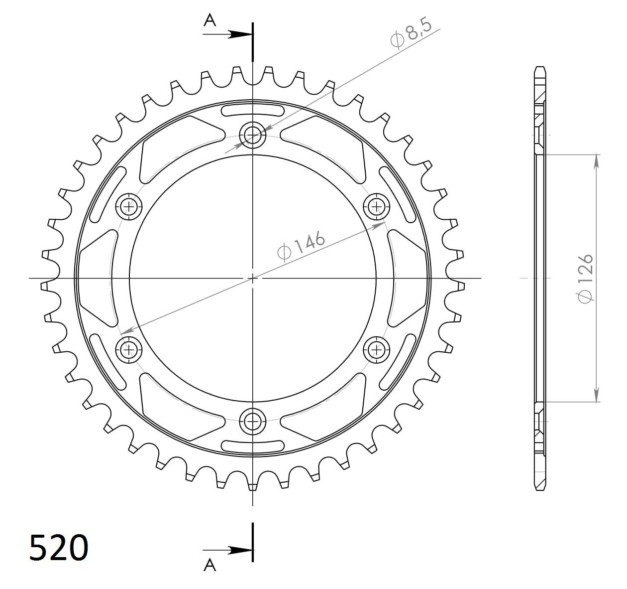 Stealth-Kettenrad Supersprox 520 - 41Z (blau) RST-808:41-BLU|ID 126,0 LK 146,0 6-Loch