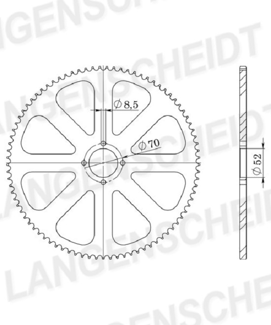 Alu-Kettenrad 428 - 41Z (silber) ID 52,0 LK 68,0 4-Loch/4-Loch