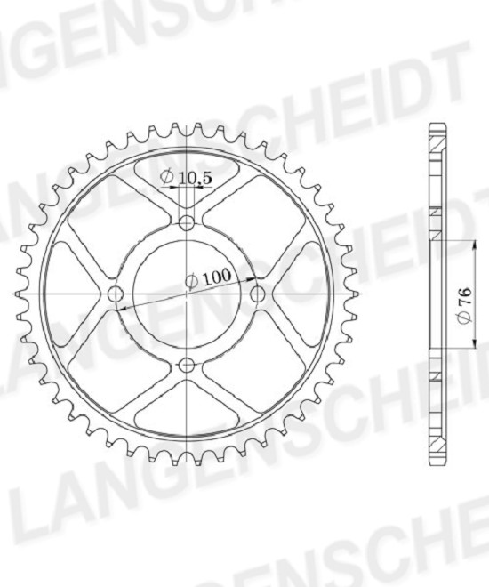 Alu-Kettenrad 530 - 43Z (gold/silber) ID 76,0 LK 100,0 4-Loch
