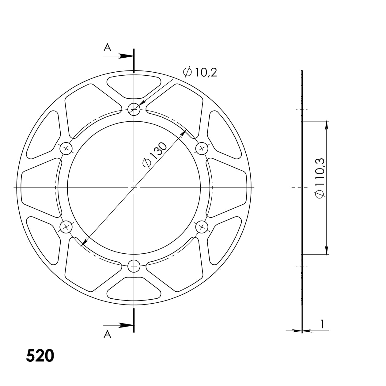 Edge-Disc Supersprox 520 - 44Z (gold) ACD-486:44-GLD|ID 110,0 LK 130,0 6-Loch