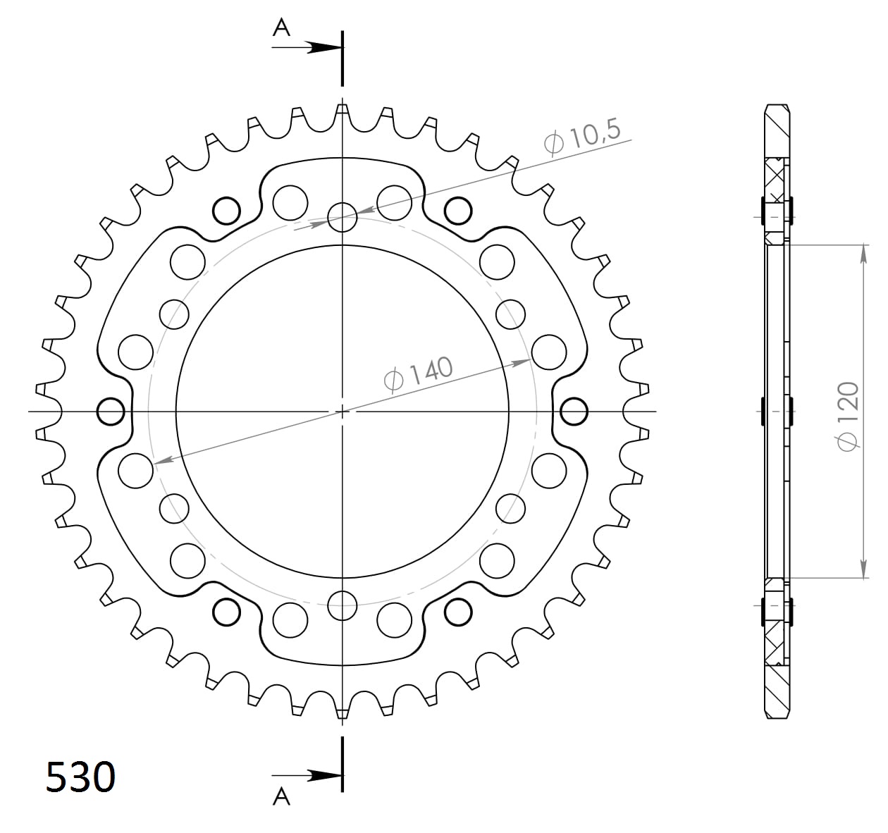 Stealth-Kettenrad Supersprox 530 - 42Z (rot) RST-499:42-RED|ID 120,0 LK 140,0 6-Loch