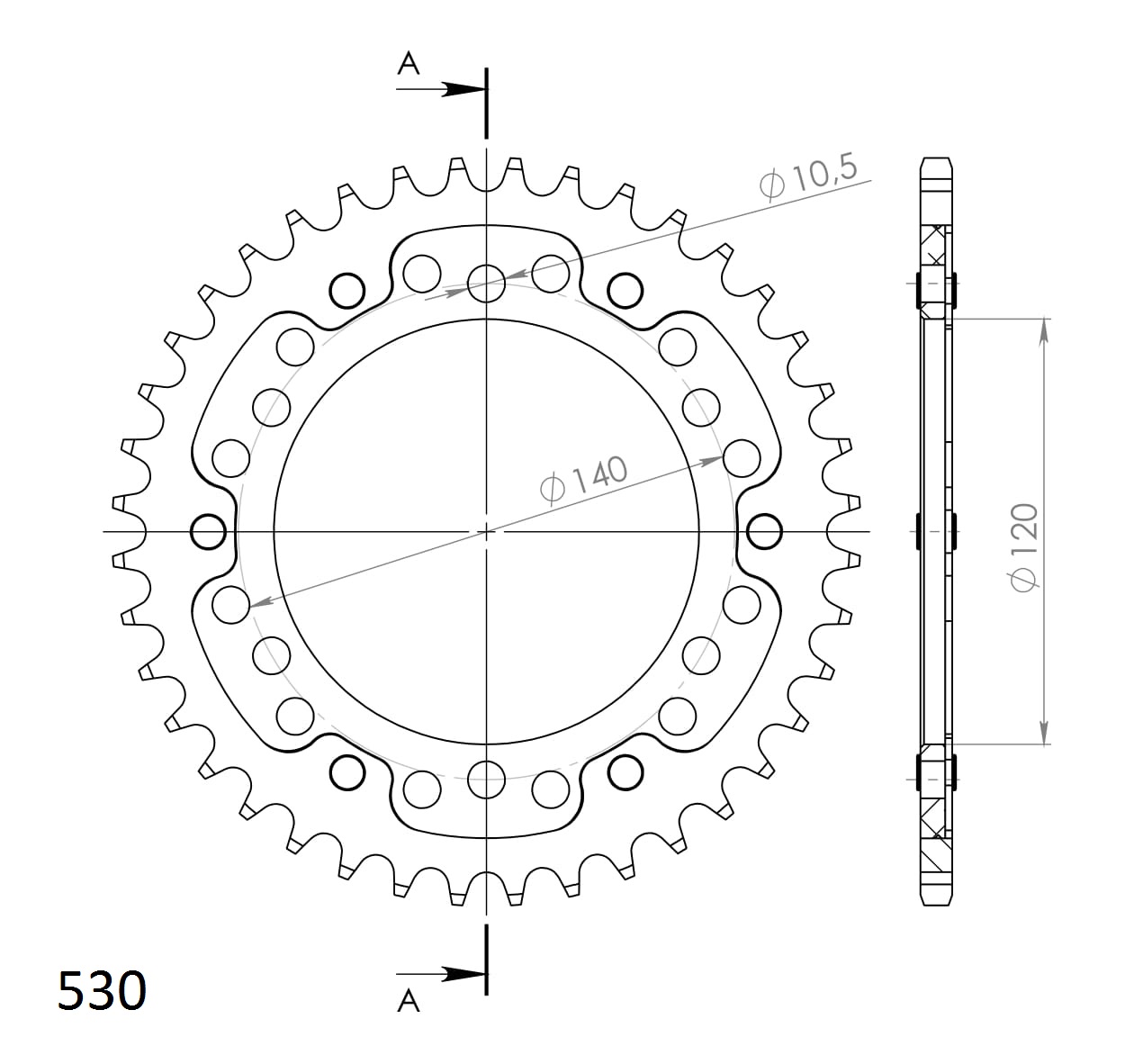 Stealth-Kettenrad Supersprox 530 - 40Z (gold) RST-499:40-GLD|ID 120,0 LK 140,0 6-Loch