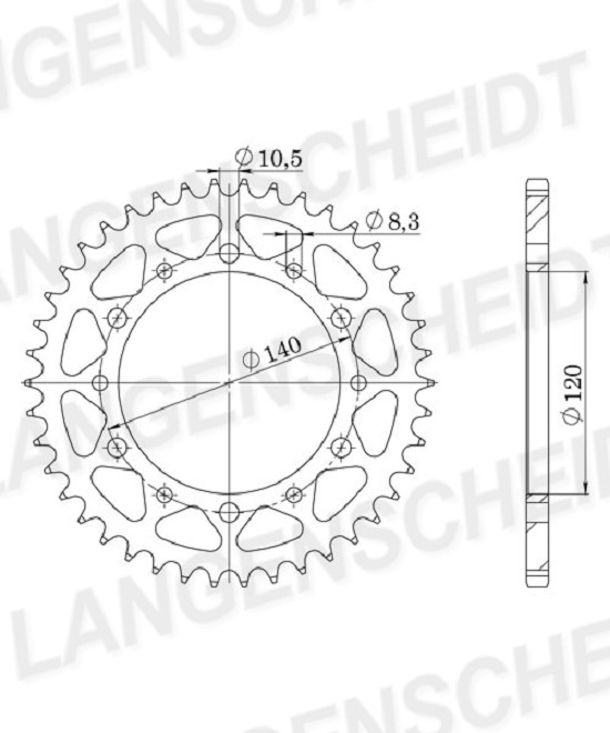 Alu-Kettenrad 520 - 40Z (silber) ID 120,0 LK 140,0 6-Loch/6-Loch