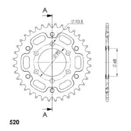 Stealth-Kettenrad Supersprox 520 - 36Z (gold) RST-1223:36-GLD|ID 68,0 LK 90,0 6-Loch