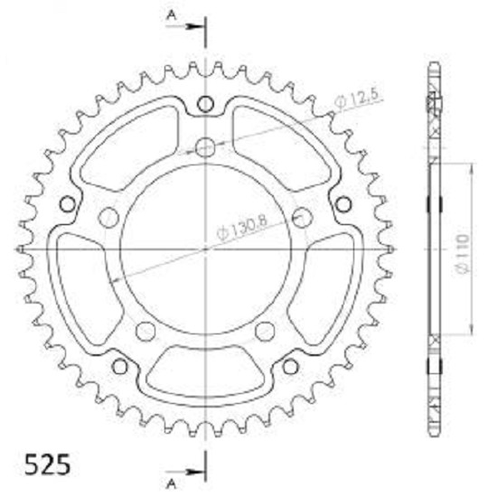 Stealth-Kettenrad Supersprox 525 - 45Z (silber) RST-7:45-SLV|ID 110,0 LK 130,8 5-Loch