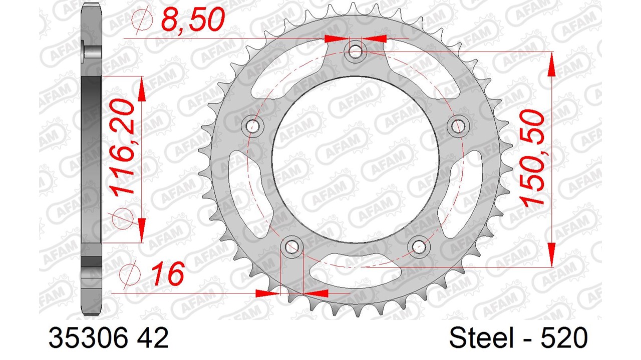 AFAM Kettenrad Stahl Standard - 520