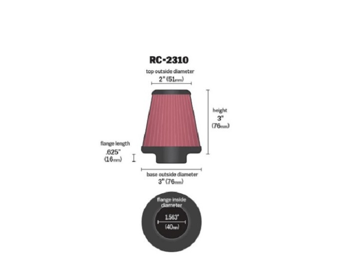 Universalfilter K&N RC-2310 1-9/16FLG, 3B, 2T, 3H