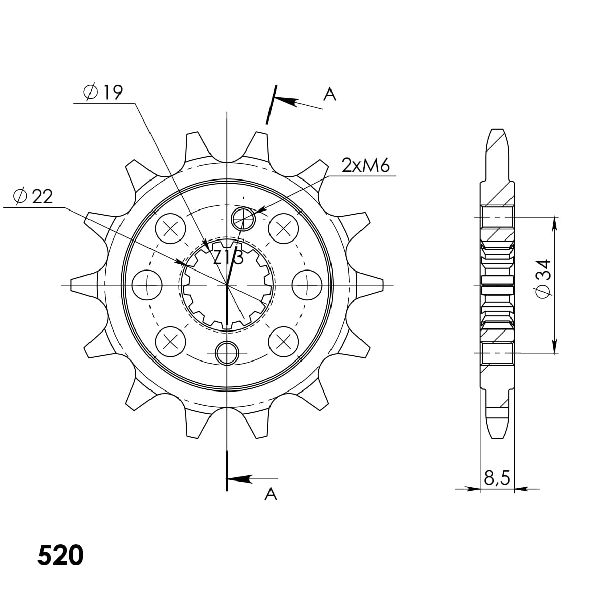 Ritzel 520 - 14Z CST-1403:14|feinverzahnt 19,0/22,0