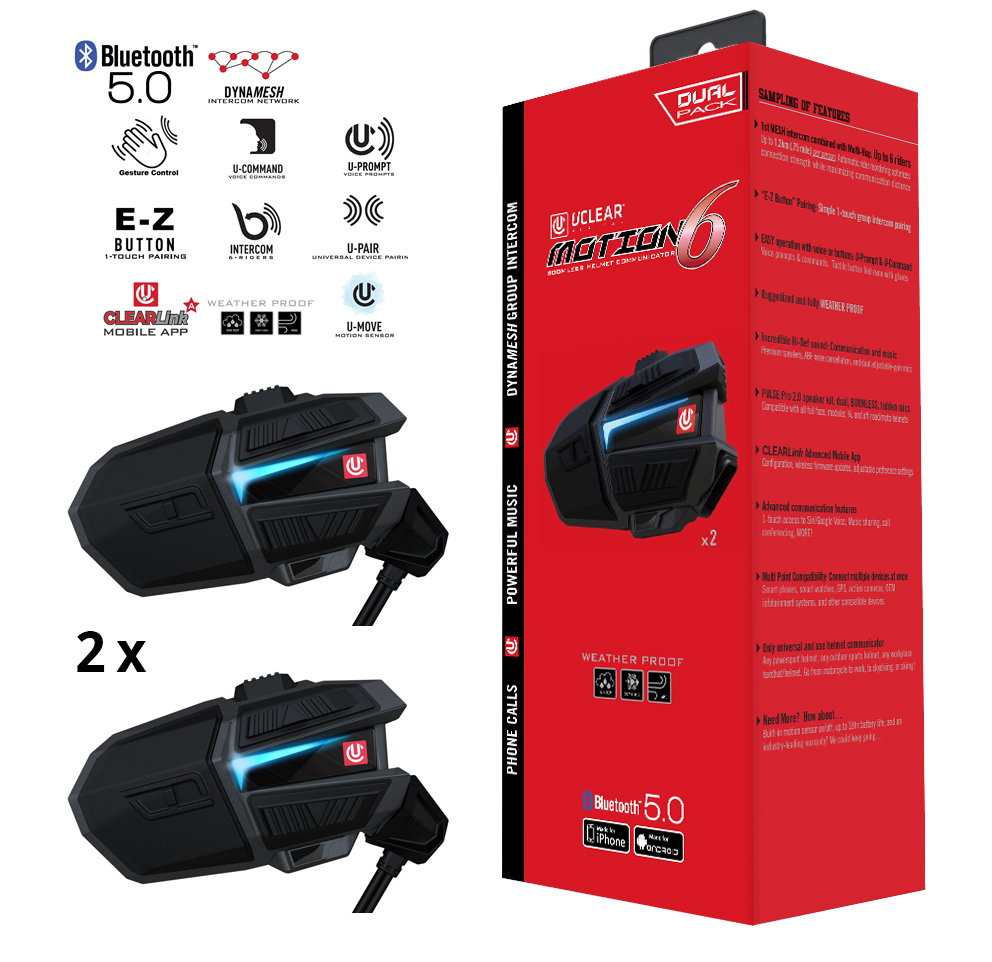 UCLEAR® Motion 6 Dual Kit Bluetooth 5.0 & MESH Intercom Headset
