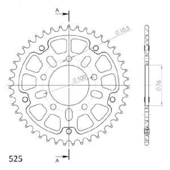 Stealth-Kettenrad Supersprox 525 - 42Z (silver) RST-7092:42-SLV|ID 76,0 LK 100,0 5-Loch