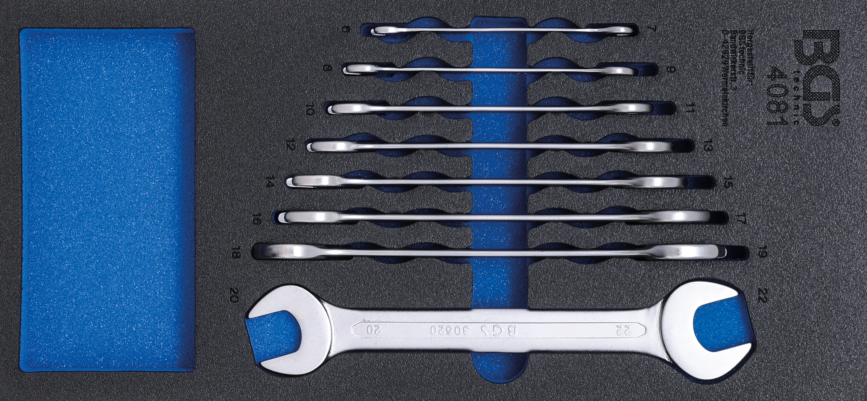 Doppel-Maulschlüssel-Satz, SW 6-22 mm 8-tlg. 1/3 Schubladeneinlage