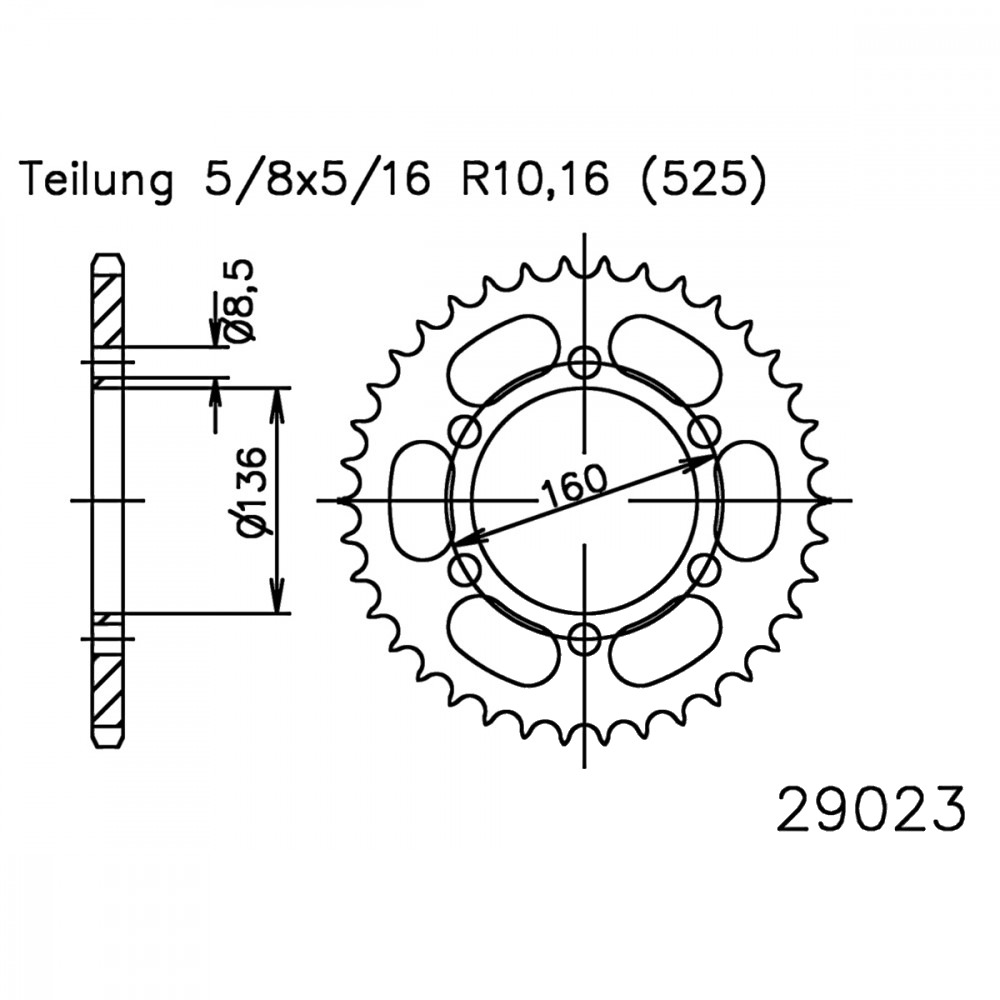Kettenrad 41Z Teilung 525 Innendurchmesser 136 Lochkreis 160