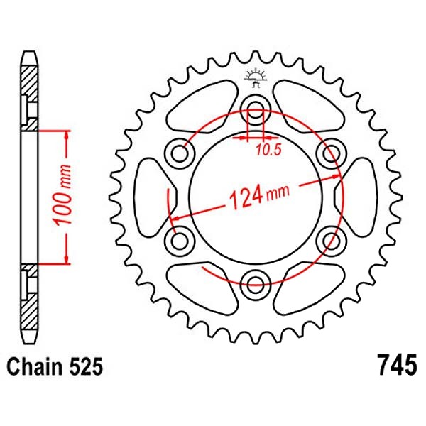 Kettenrad 37Z Teilung 525 Innendurchmesser 100 Lochkreis 124
