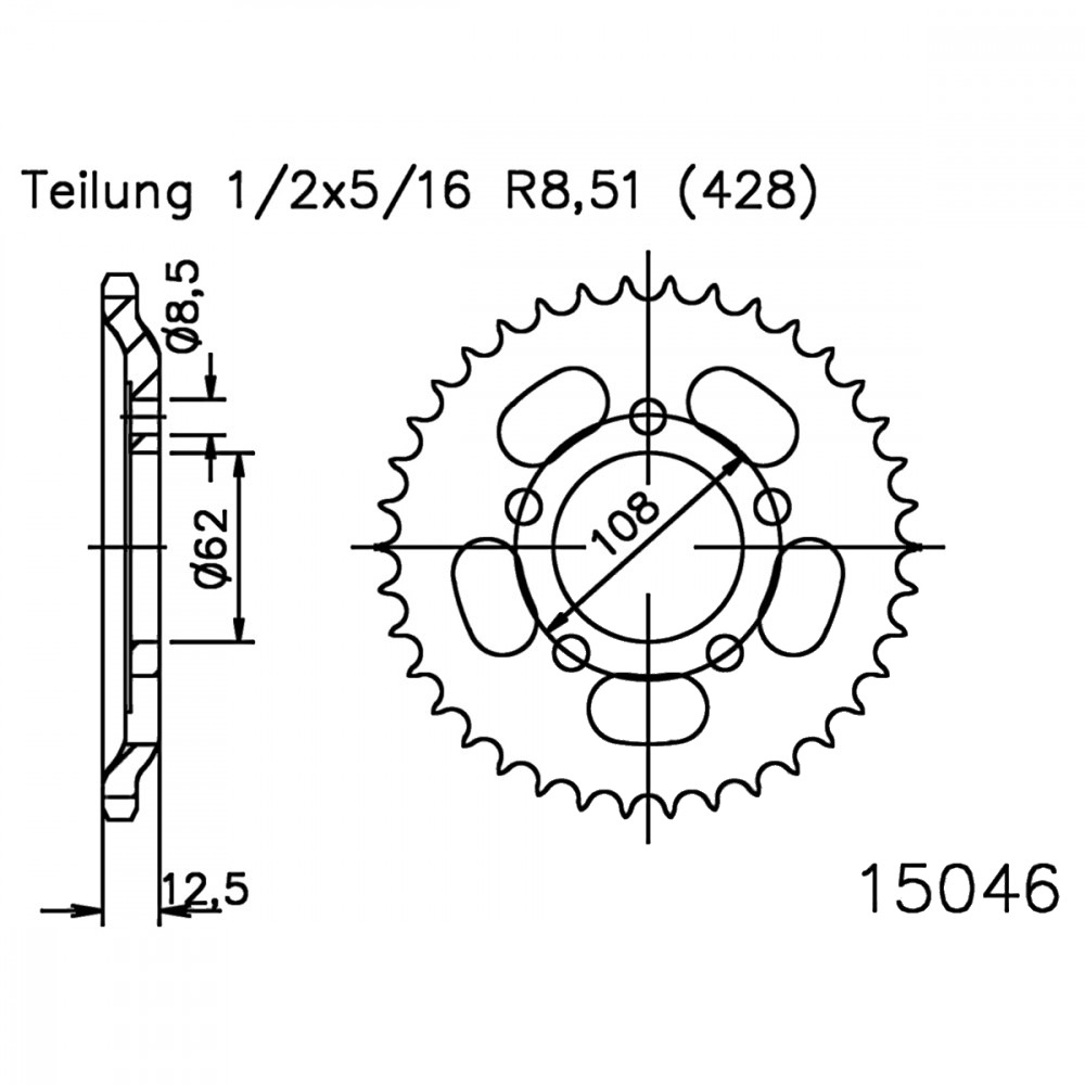Kettenrad 49Z Teilung 428 Innendurchmesser 062 Lochkreis 108