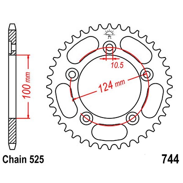 Kettenrad 36Z Teilung 525 Innendurchmesser 100 Lochkreis 124