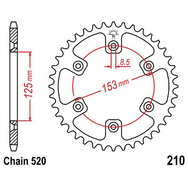 Kettenrad 53Z Teilung 520 Innendurchmesser 125 Lochkreis 153