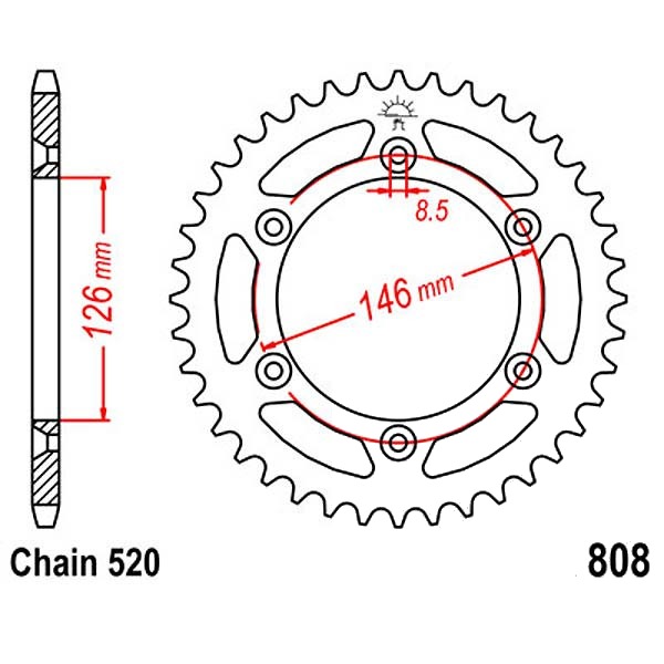 Kettenrad 49Z Teilung 520 Innendurchmesser 126 Lochkreis 146