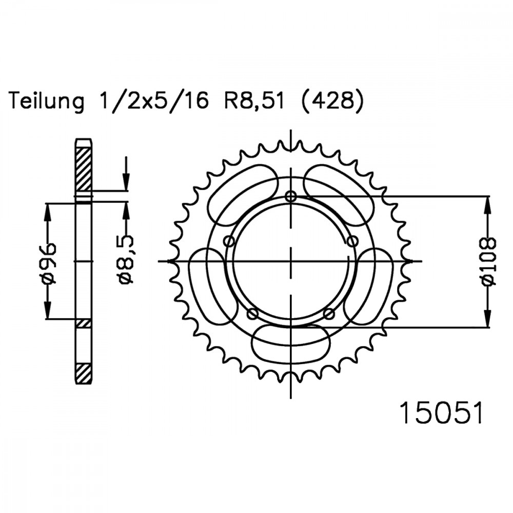 Kettenrad 52Z Teilung 428 Innendurchmesser 096 Lochkreis 108