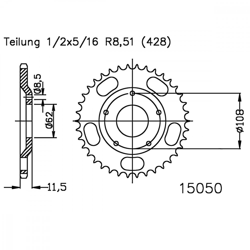 Kettenrad 55Z Teilung 428 Innendurchmesser 062 Lochkreis 108