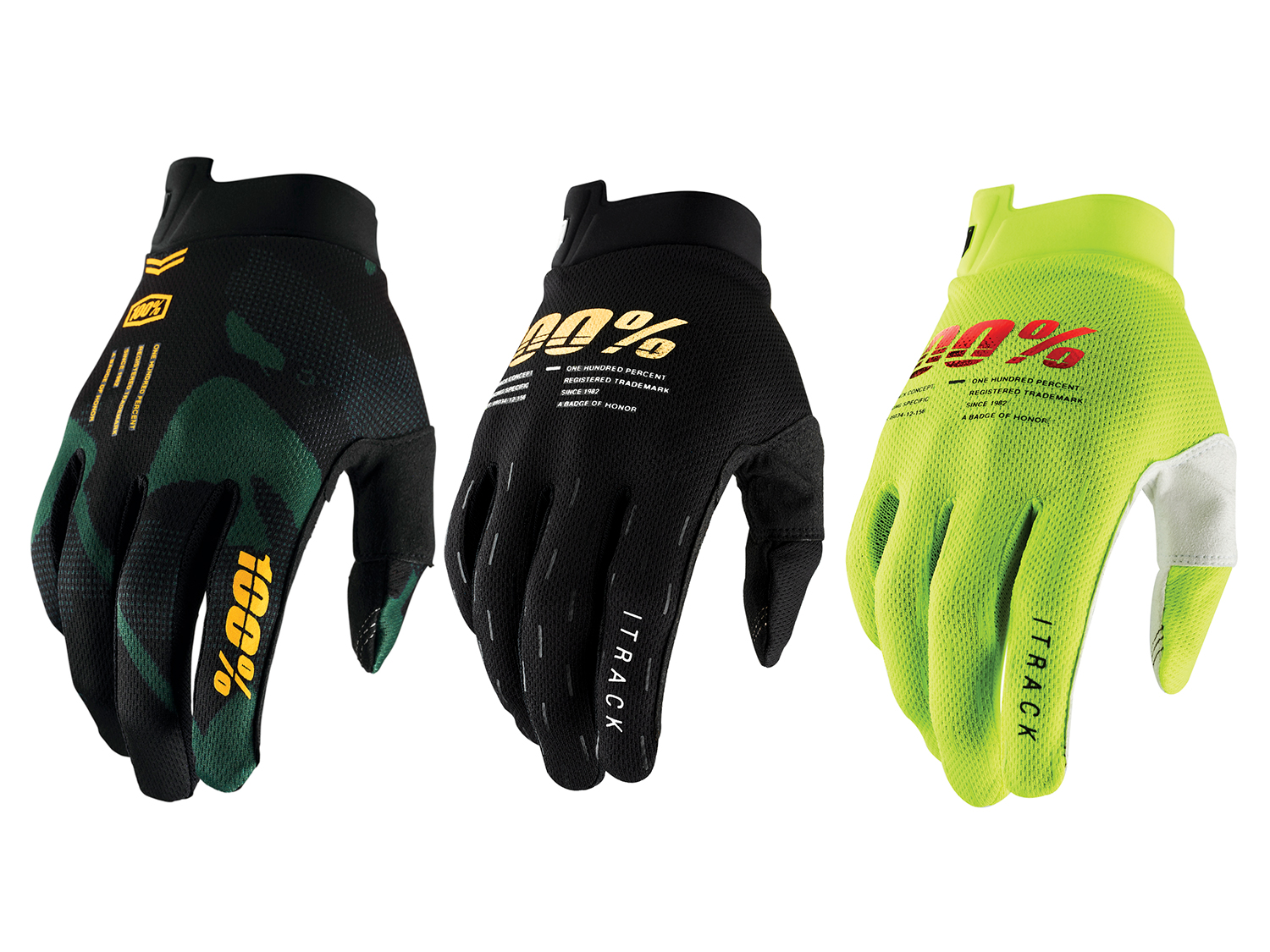100% iTrack Youth Gloves, fluo yellow, S