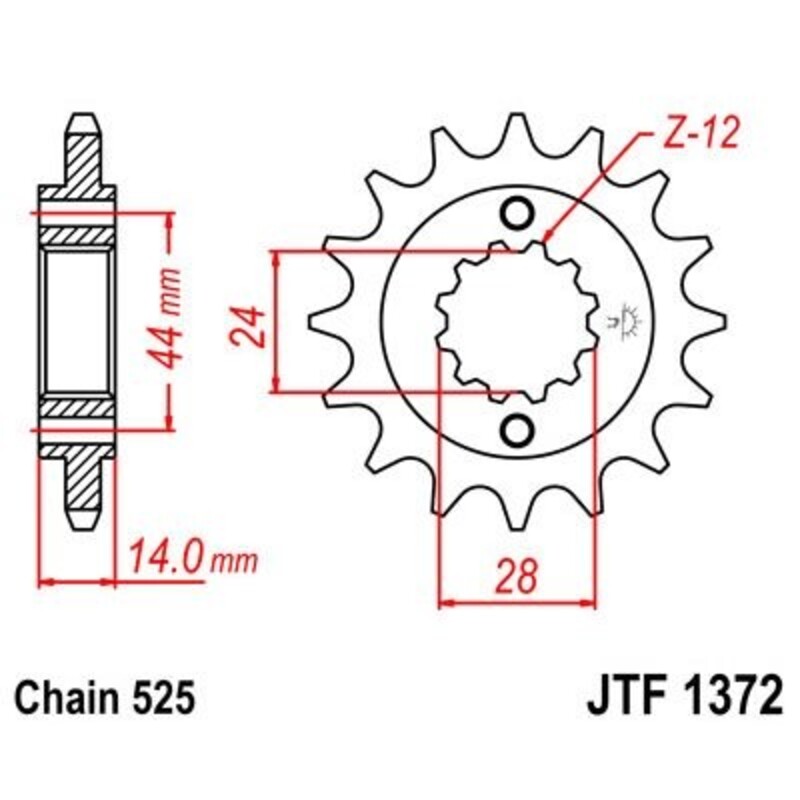 JT SPROCKETS Stahl geräuscharmes vorderes Ritzel 1372 - 525