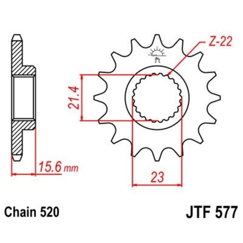 JT SPROCKETS Stahl geräuscharmes vorderes Ritzel 577 - 520