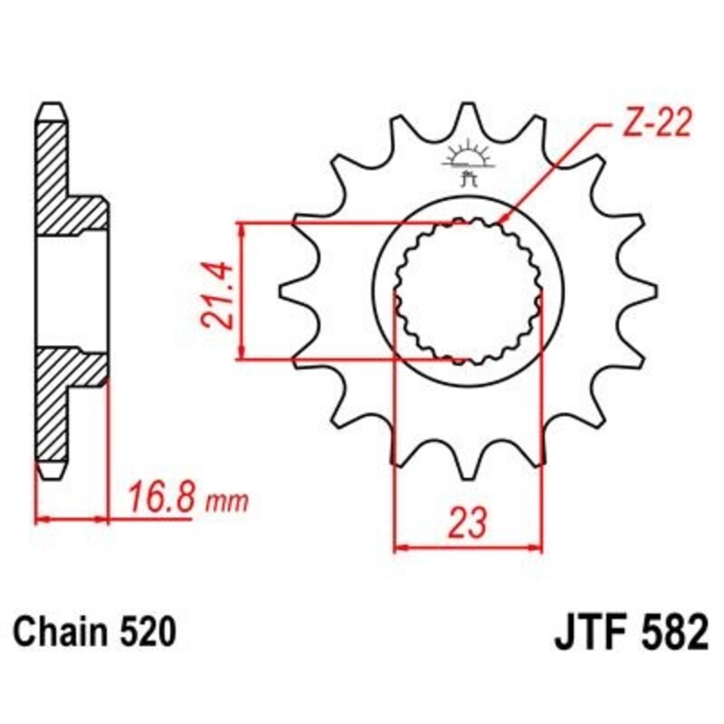 JT SPROCKETS Stahl geräuscharmes vorderes Ritzel 582 - 520