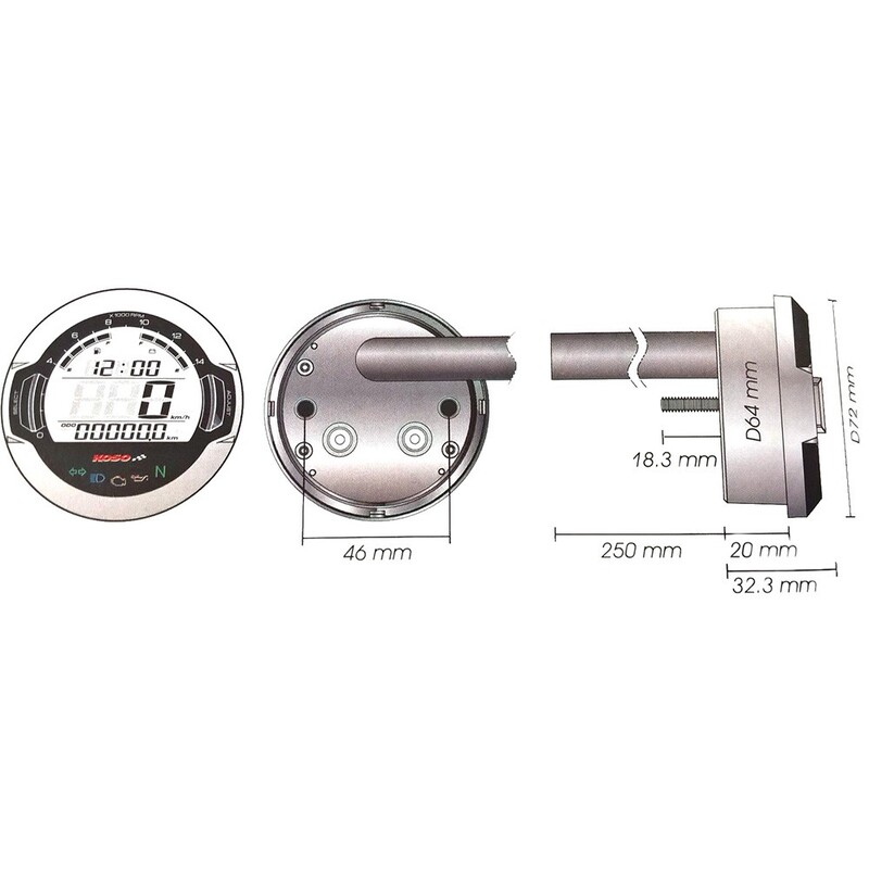 KOSO D64 DL-03S (schwarz) Tachometer + Drehzahlmesser + Anzeigelampen (Display LCD)