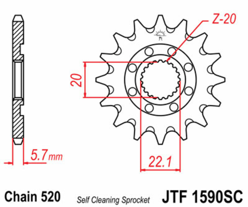 JT SPROCKETS Geriffeltes ultraleichtes selbstreinigendes Stahl-Ritzel - 520
