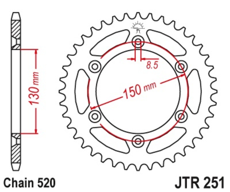 JT SPROCKETS Kettenrad Stahl selbstreinigend - 520