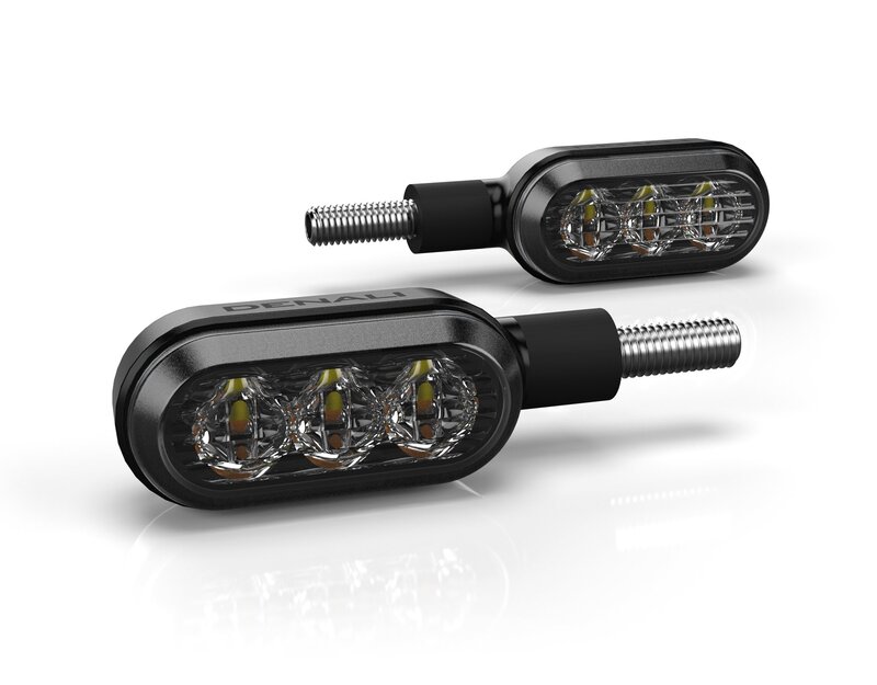 DENALI T3 Switchback M8 LED 3in1 Blinker-Rücklicht-Kombination Gehäuse Schwarz / Linse Klar (Paar), Hinten