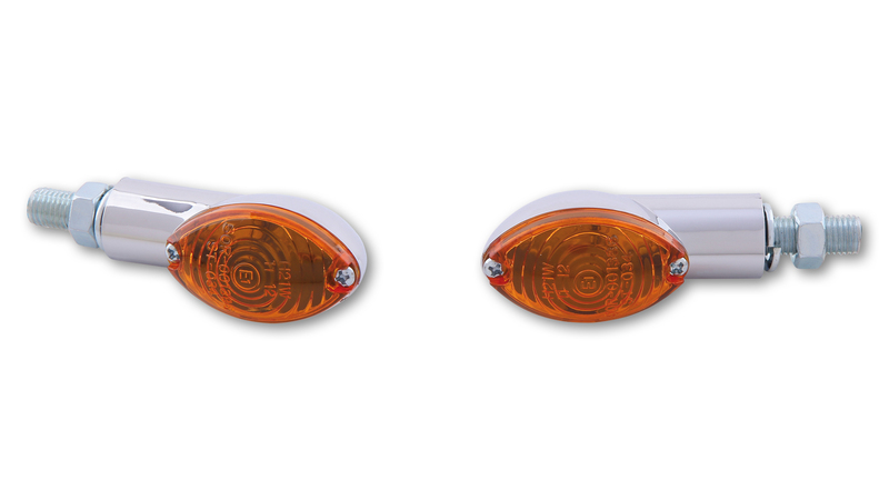SHIN YO Cateye Glühlampen Mini Indicator Gehäuse  Chrom / Linse Orange (Paar), Vorn & Hinten