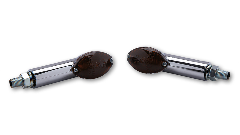 SHIN YO Cateye Glühlampen Mini Indicator Gehäuse Chrom / Linse Rauchgrau (Paar), Vorn & Hinten