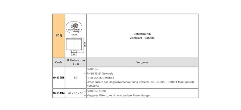MALOSSI Rotfilter E15 Ø 42/50/60 Für PHBH - Mikuni - Kehin Vergaser