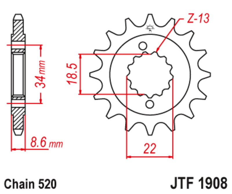 JT SPROCKETS Geräuschgedämpftes Stahlritzel vorne - 520