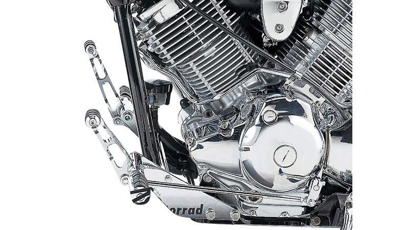BURCHARD EXCELLENCE vorverlegte Fußrastenanlage mit ABE, +19 cm, passend für Yamaha XVS 1100 Drag Star /Classic, Sundance gefräst, chrom